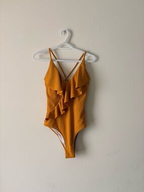 Ruffled One-Piece Swimsuit in Mustard